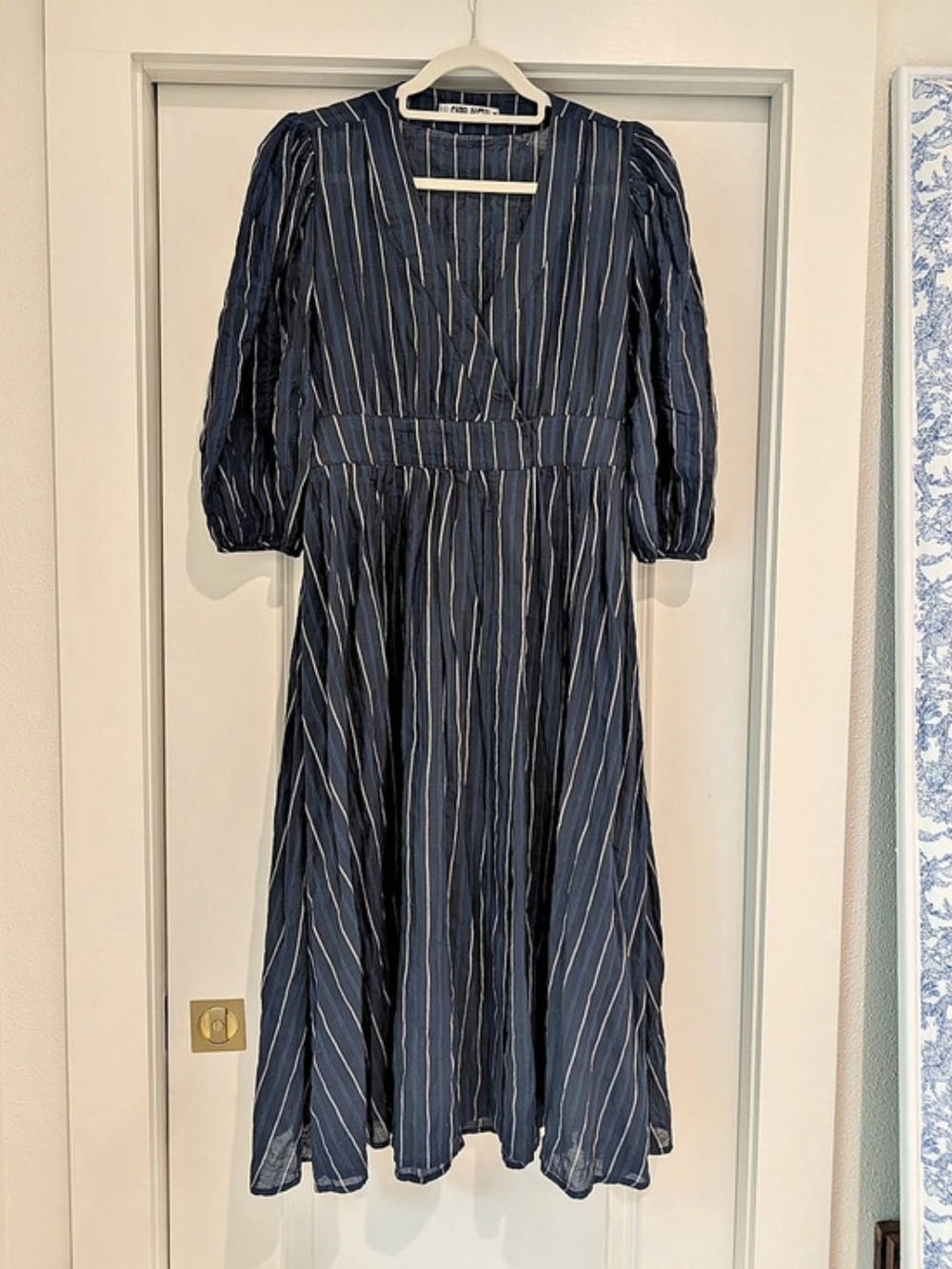 Ciao Lucia Cotton Linen Indigo Striped Midi Dress Like Like New S